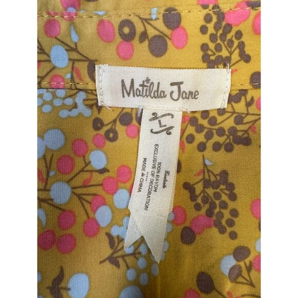 Matilda Jane Yellow Floral Button Blouse Lace Detail Size L Whimsy - Picture 11 of 12